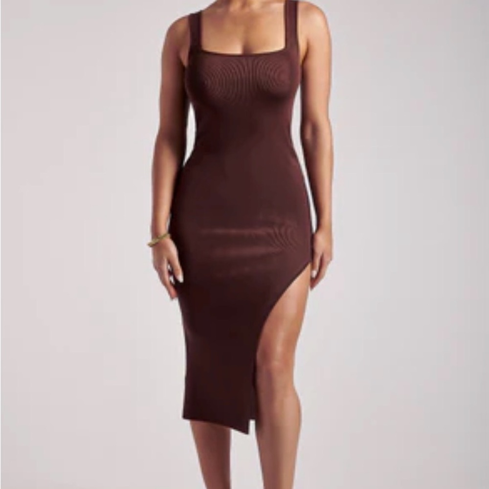 Jenna Square Neck Bandage Midi Dress - Chocolate